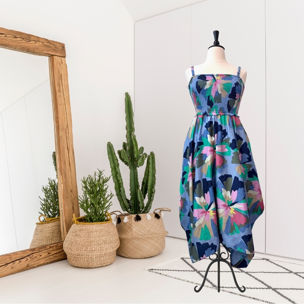 GAP Smocked Handkerchief Hem Midi Dress Spring Floral